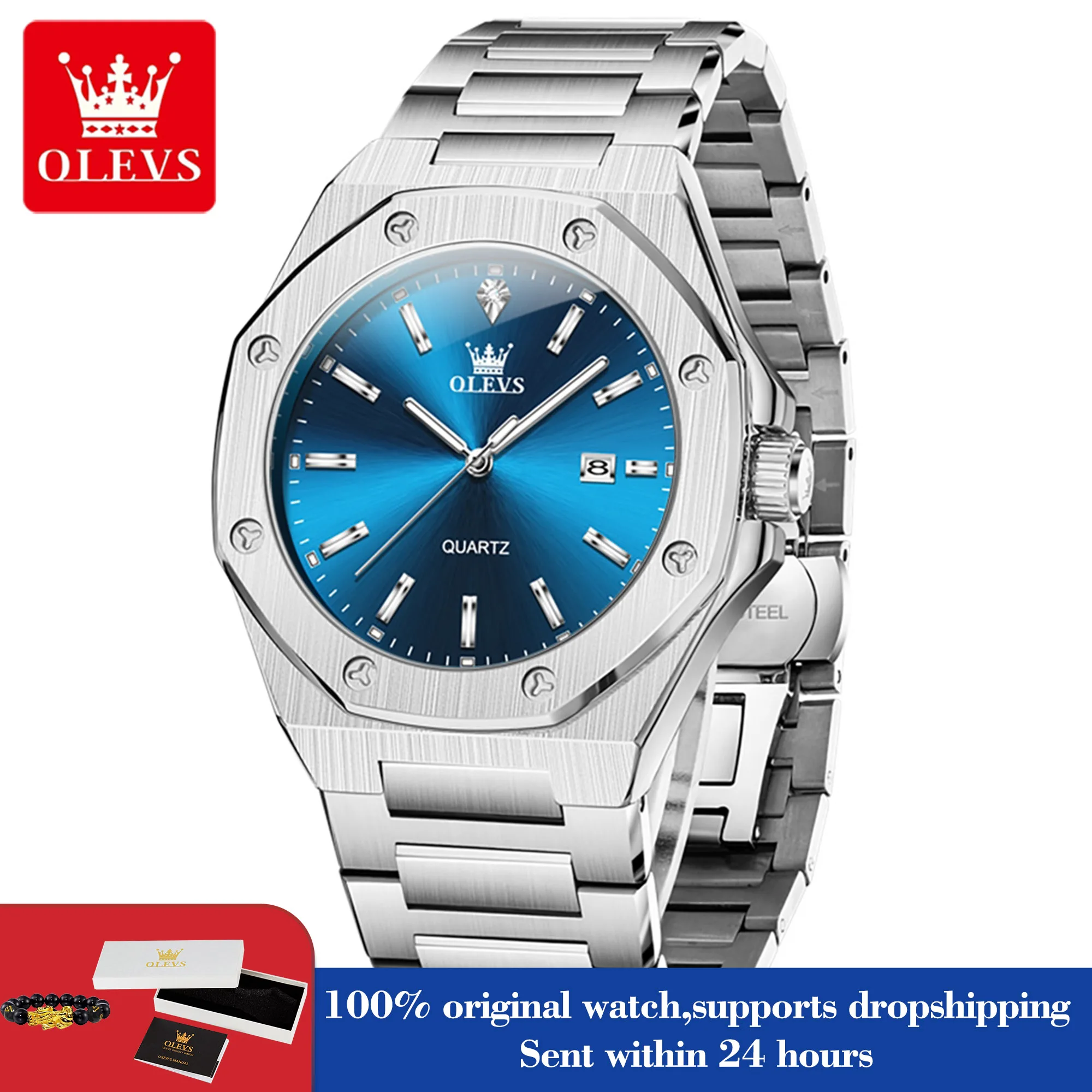

Часы OLEVS 3613, оригинальные роскошные часы с датой, светящиеся кварцевые мужские часы для платья, водостойкий ремешок из нержавеющей стали, мужские часы