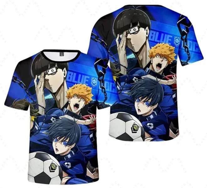 أنيمي الأزرق قفل ثلاثية الأبعاد مطبوعة الرجال النساء الأطفال تي شيرت موضة Harajuku نمط Y2k كرة القدم تي شيرت المتضخم قصيرة الأكمام بلايز