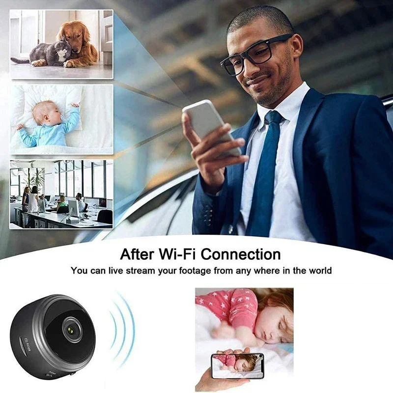 1080P Wireless Indoor Camera Multifunctional Outdoor Wifi Monitor Cam Night Vision 360 Degree Bracket for Offices Stores Garages