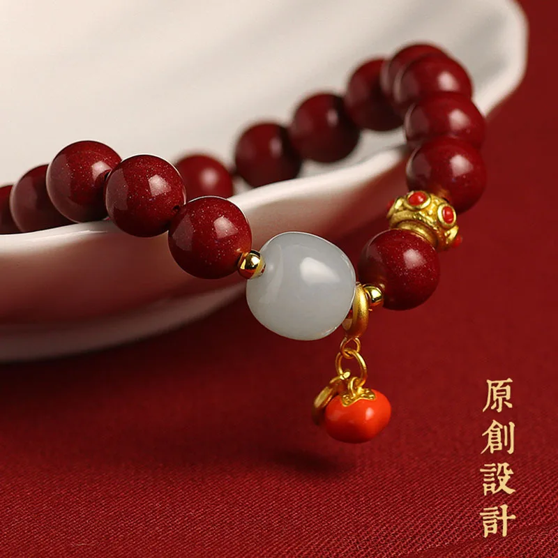 Raw Ore Purple Gold Sand Women's Persimmon Cinnabar National Style Carry-on Buddha Beads Bracelet Ornament