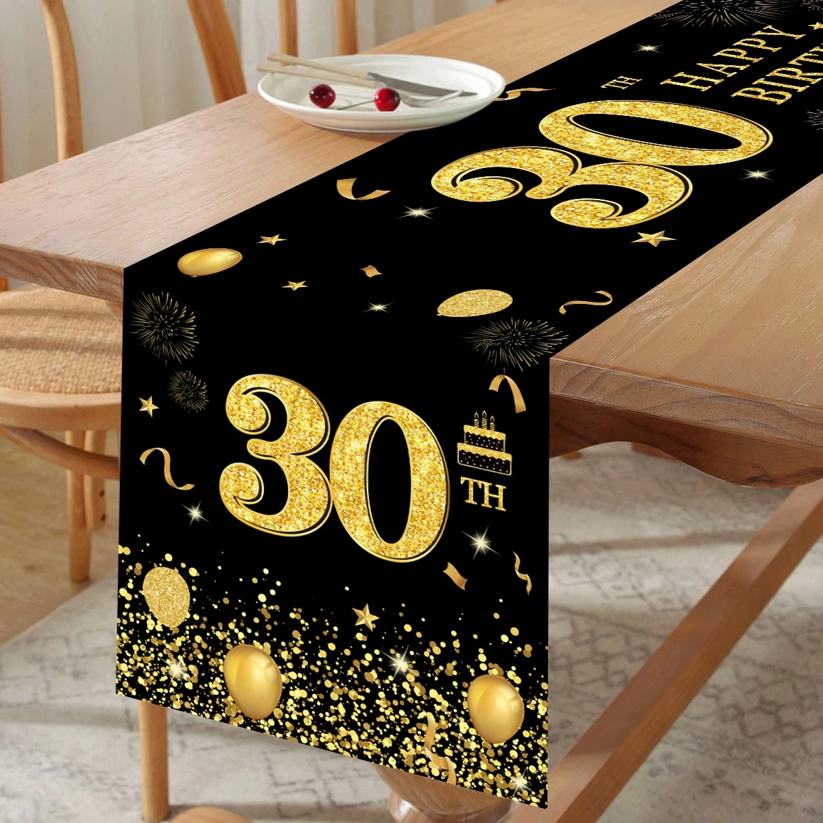 Gold Black Birthday Table Runner Happy Birthday Party Decoration 18 30 40 50 60 Years Old Birthday Party Table Decoration