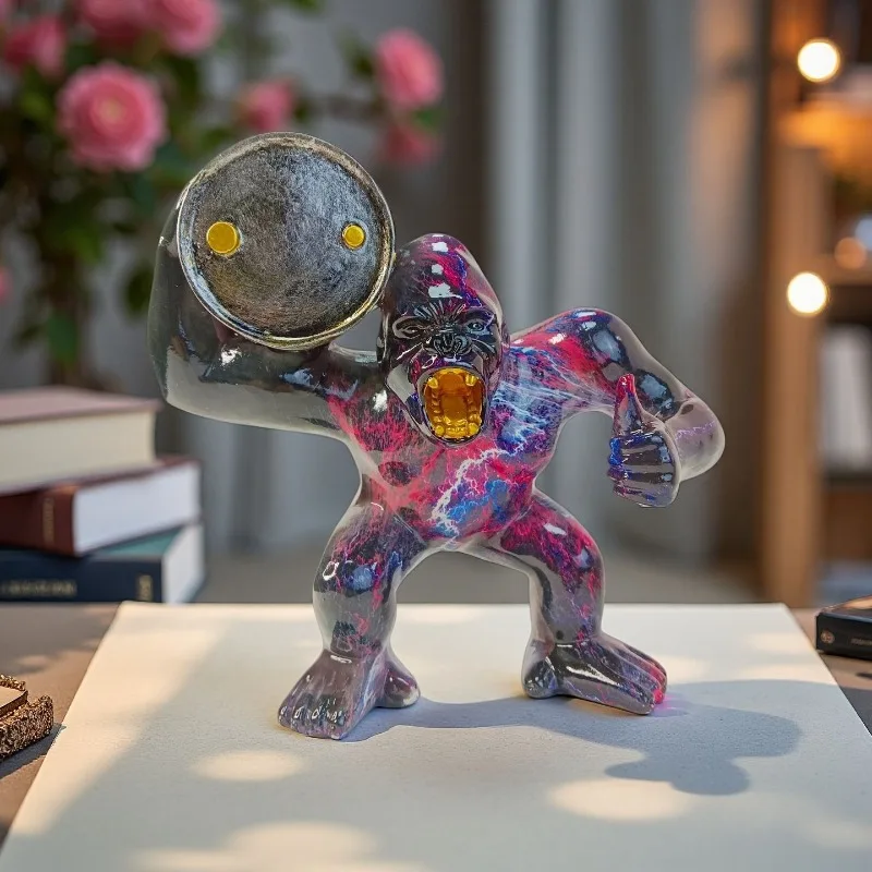 Creative Resin ERMAKOVA Sculpture GorillaDecoration Oil Bucket Gorilla Character Statue Living Room
