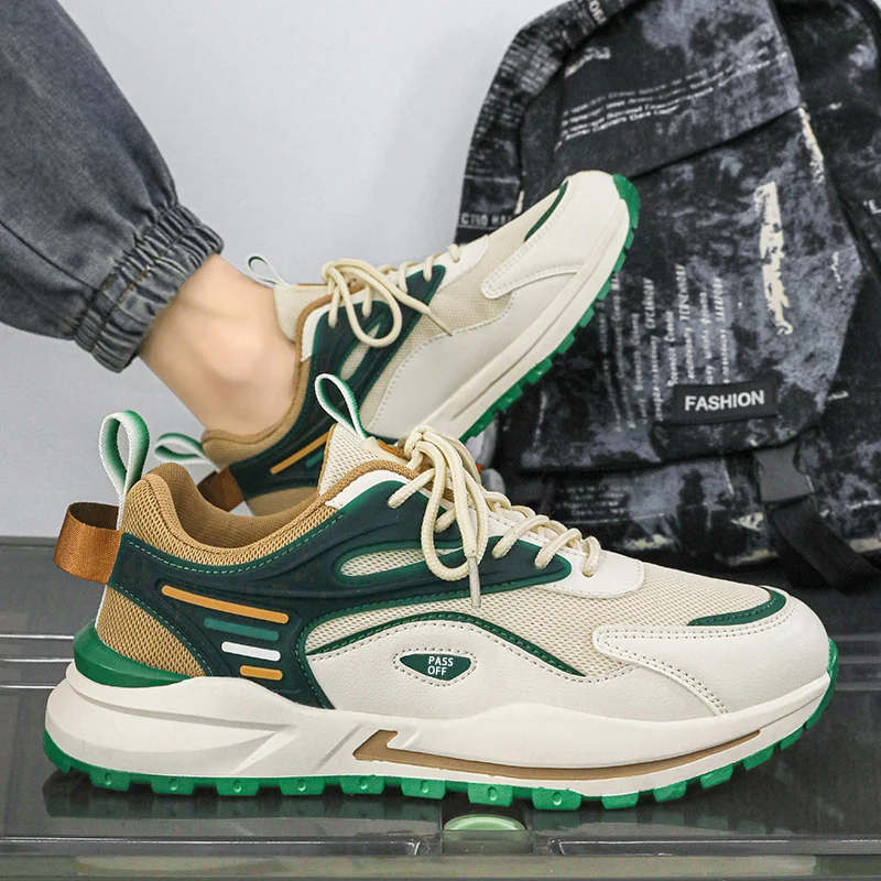 EZIIOT Spring Autumn Seasons Casual Sports Men\'s Shoes Fashionable Upper Stitching Comfortable and Breathable Beige Size 39-44