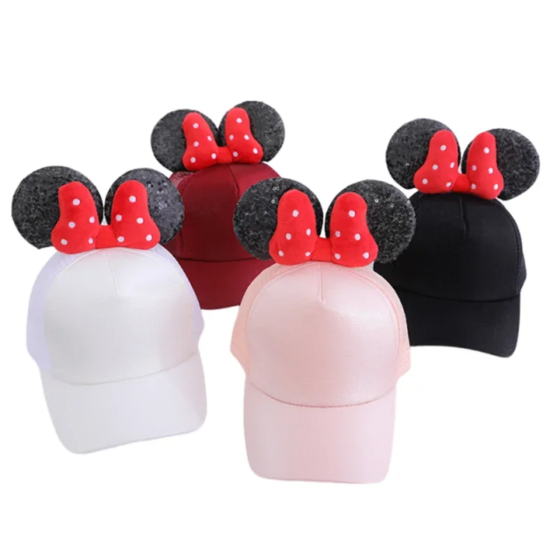 Disney Mickey Bow Anime Cartoon Women Girls Adjustable Baseball Cap Adult Kids Outdoor Sunshade Mesh Hat Fashion Hip Hop Hat