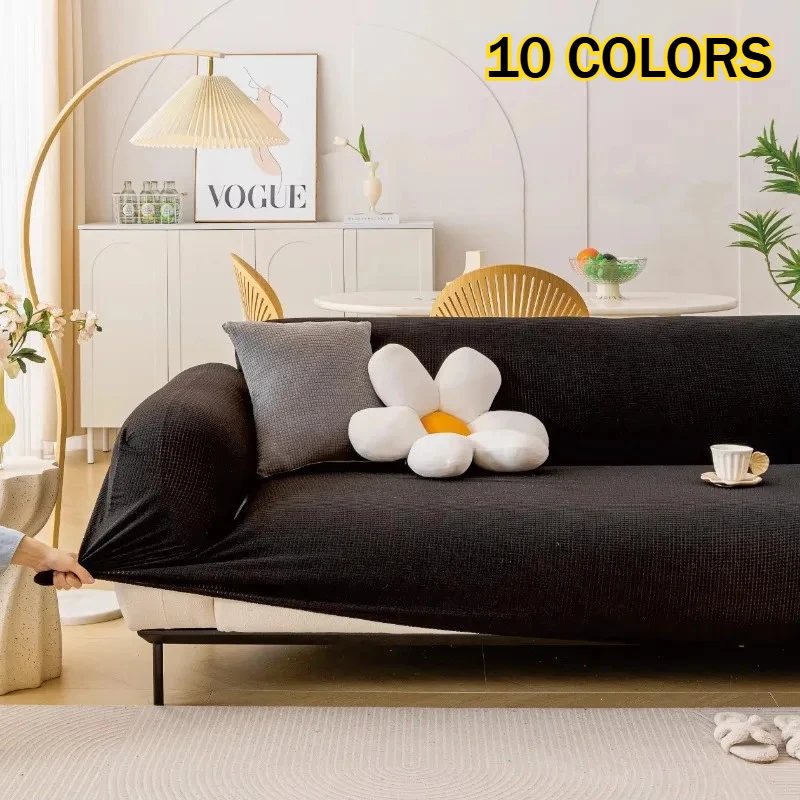 

Solid Jacquard Sofa Slipcover Anti-Dust Non-Slip Elastic All-inclusive Full Wrap Stretch Corn Fleece Sofa Cover(1/2/3/4 Seater)