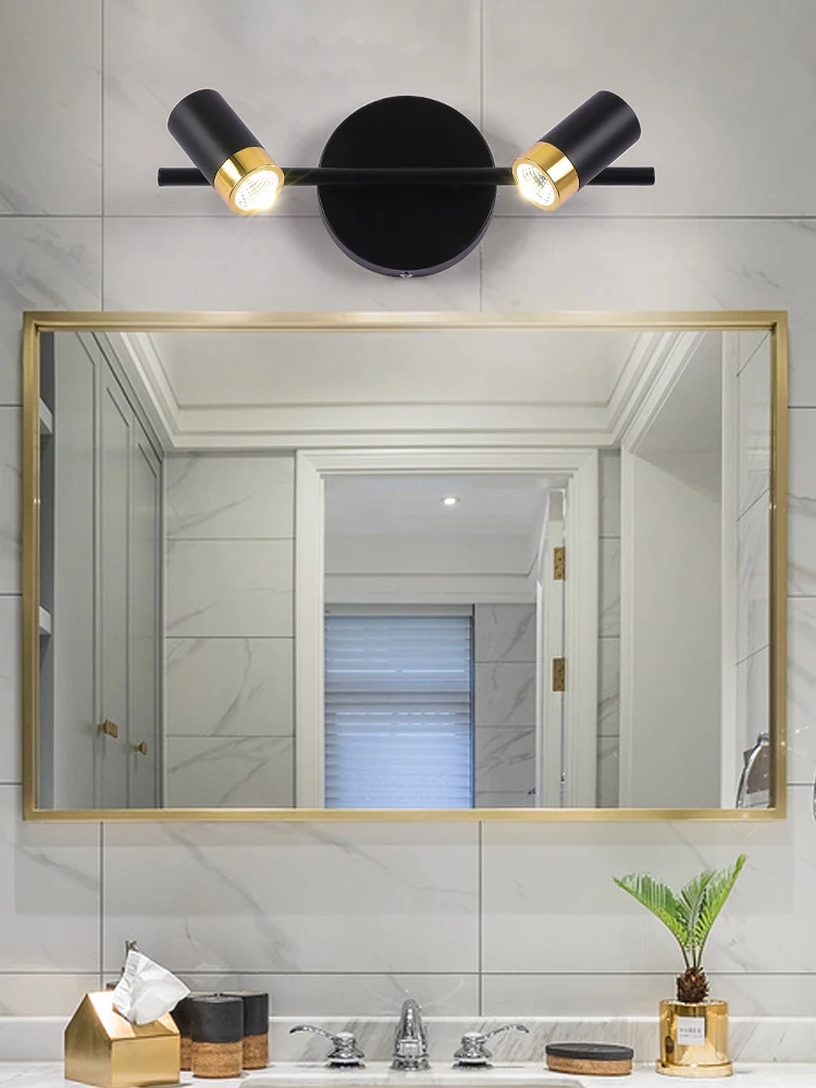 Mirror headlight Bathroom led mirror light retro Nordic Waterproof mirror cabinet Bathroom light wall lamp black