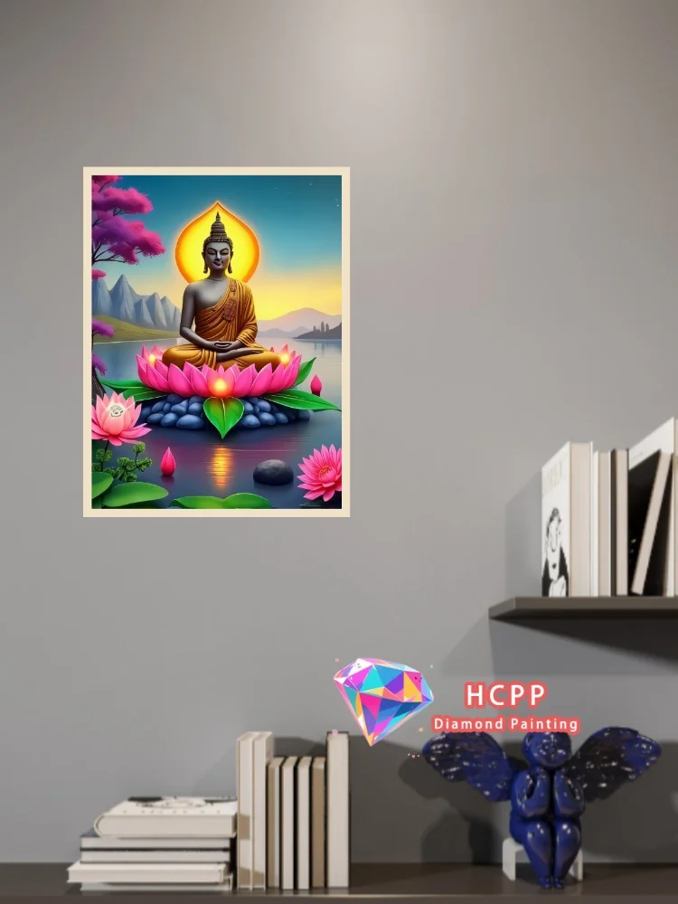 Buddha Meditative Lotus Blossom Spiritual Diamond Painting Kit Square Round Diamond 5D DIY Mosaic Handmade Art Gift Home Decor view 2