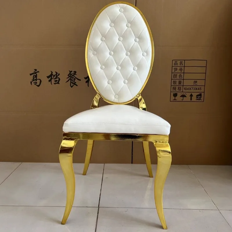 

Stainless steel dining chair household banquet hotel European conference back chair light luxury wedding leather chair wholesale