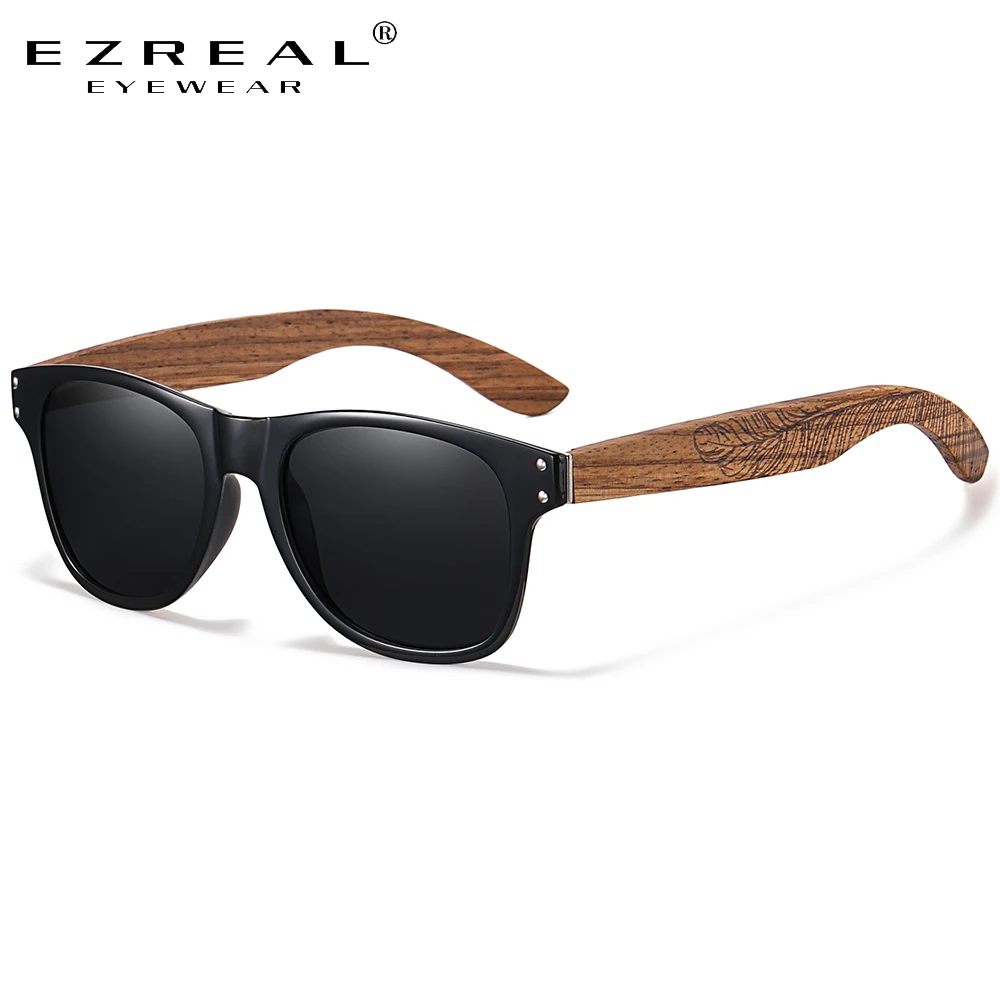 

EZREAL Natural Wooden Sunglasses Men Polarized Fashion Sun Glasses Original Wood Black 8001