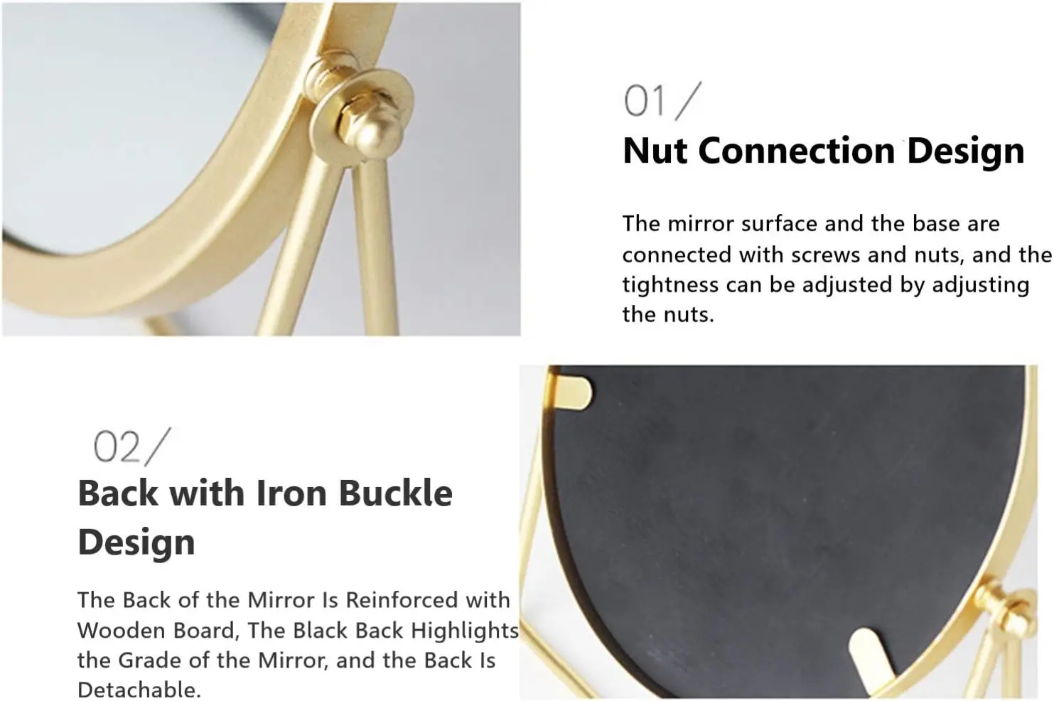 Iron Tabletop Makeup Mirror, Round Swivel Desktop Stand Mirror, 360°Rotation One-Sided Dressing Table Mirror