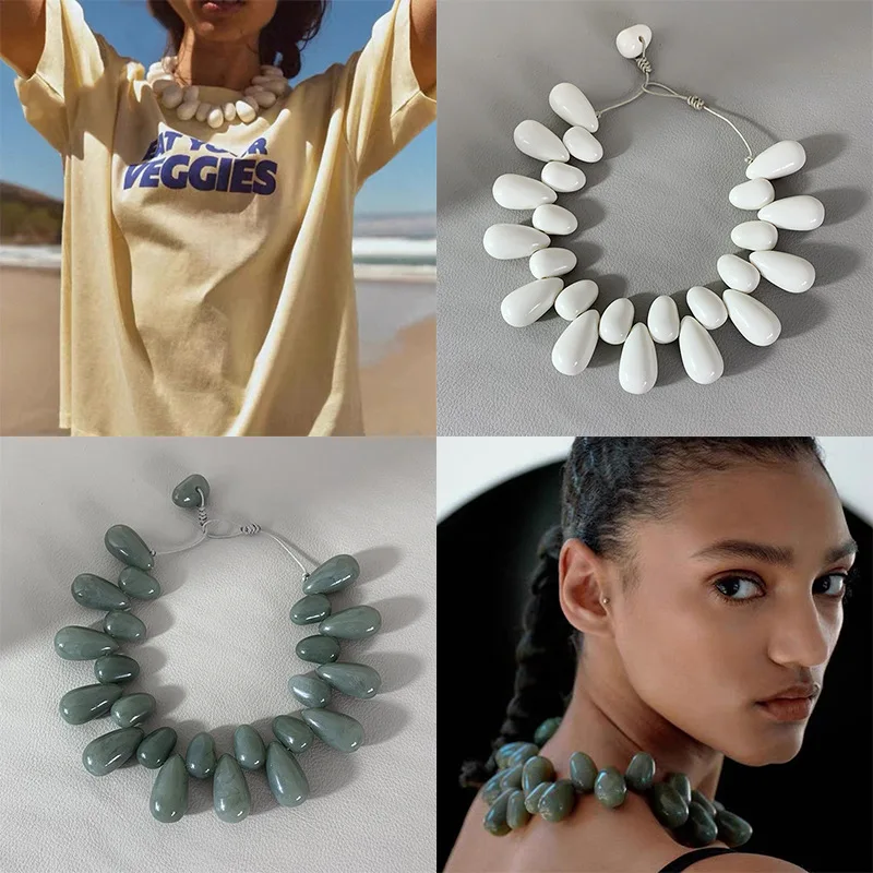 

Ручная работа, разноцветные ожерелья-чокеры из смолы с бусинами в форме капель воды для женщин, массивные акриловые геометрические подвески, украшения в стиле бохо, подарок