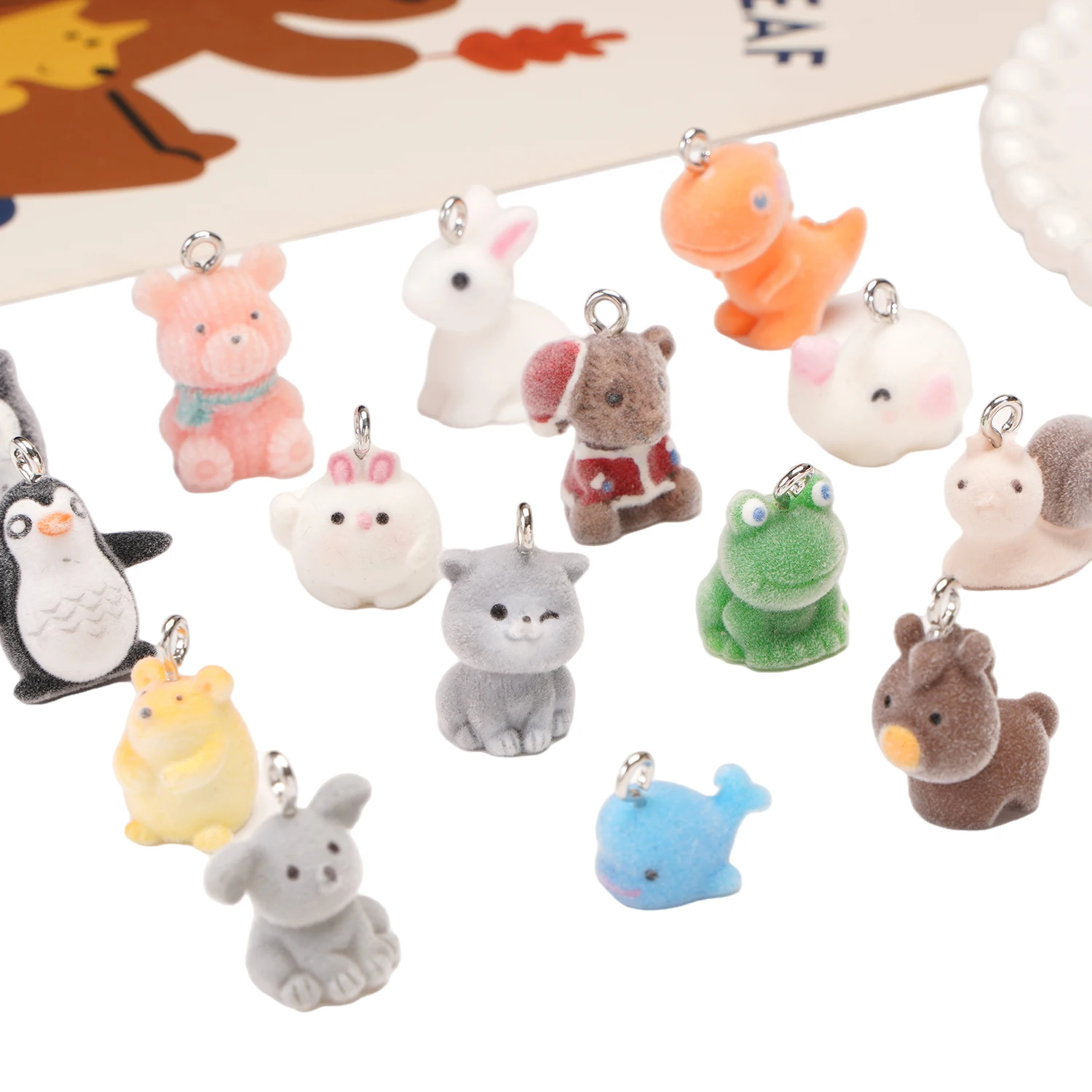 3D Flocking Resin Animal Charms for DIY Jewelry