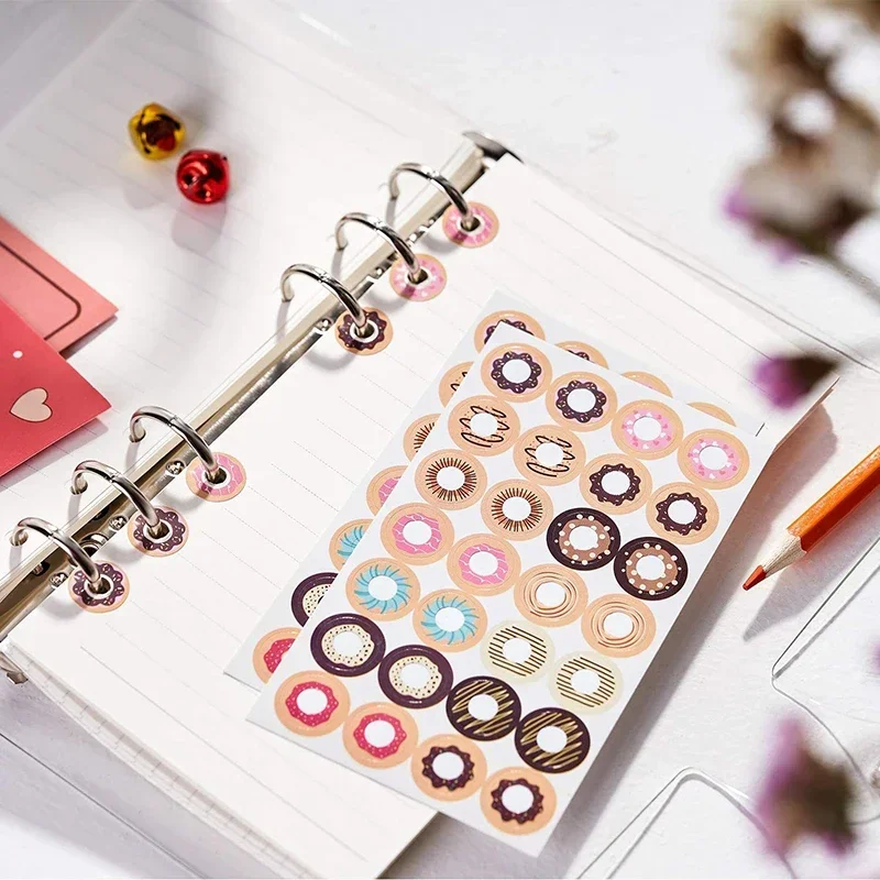 Kawaii Donuts Loose Leaf Hole Stickers Self Adhesive Protector Labels for Notebook Planner Office Binding Hole Reinforcement
