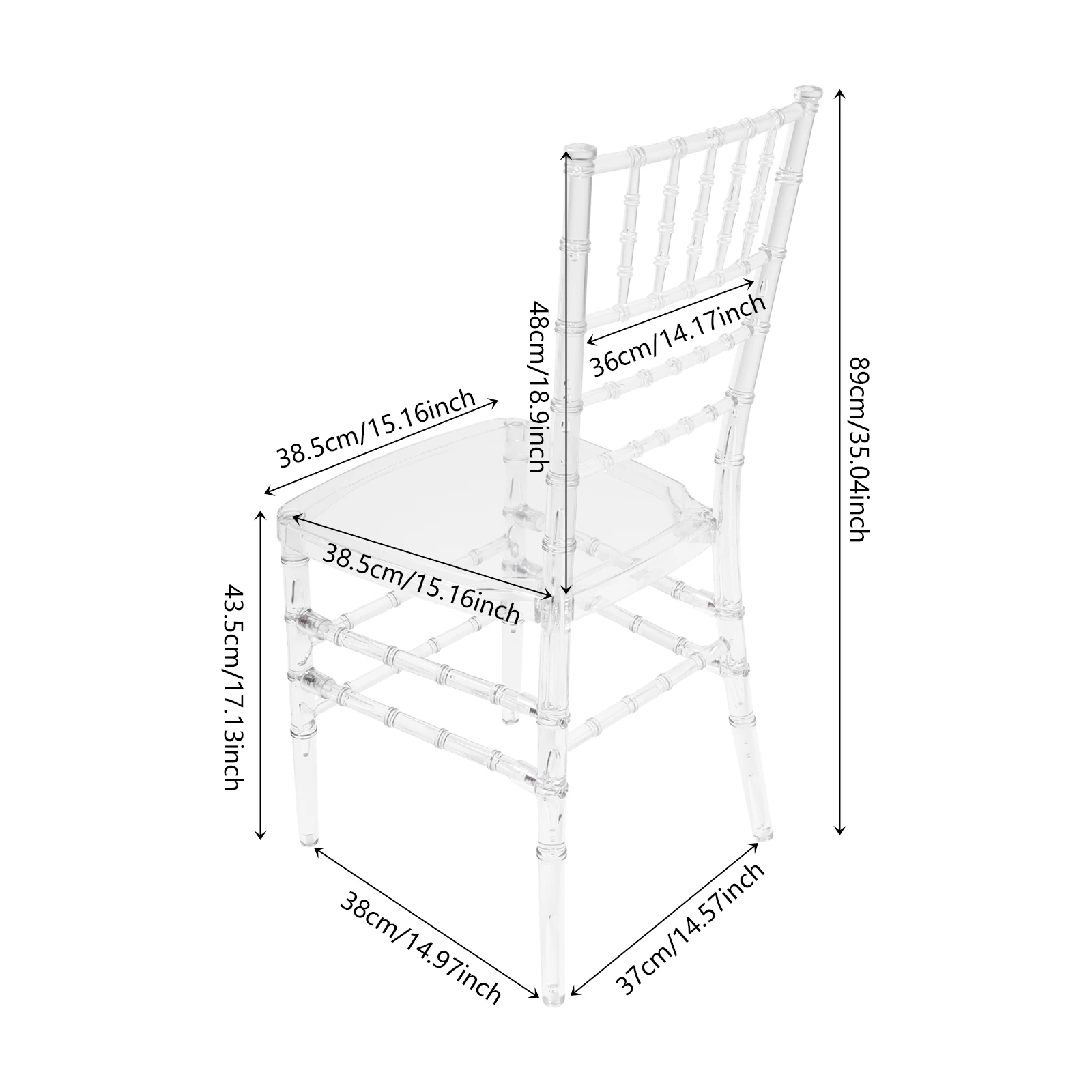 Cadeiras de 89 cm/35.04 pol. de altura, PC, capacidade de carga de 200 kg/440,92 lbs, 4 cadeiras transparentes para festas, eventos, casamentos
