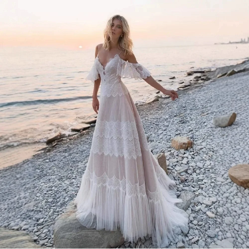 Customized ZJ4060 2024 Modest Brush Train Wedding Dresses Brides Gown Tiered Appliques Backless Sposa Vestidos Bridal Party