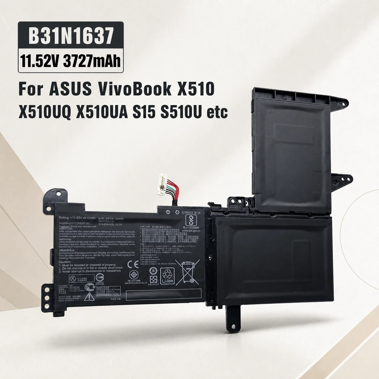 Сменная батарея для ноутбука B31N1637 C31N1637 42Wh для Asus VivoBook F510UA K510U X510UF X510UQ R520U S510U S15