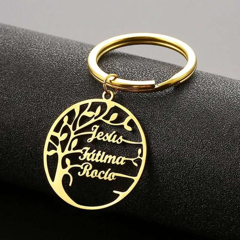 Customized Tree of Life Keychain Custom Family 1-6 Names Member Name Key Ring Stainless Steel Keychains Jewelry Christmas Gift