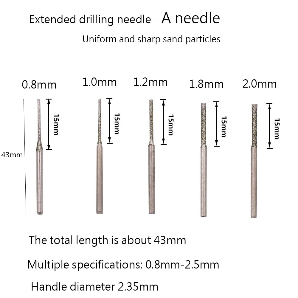 

10 pcs 2.35mm handle diamond sand jade drilling needle A needle agate drilling tool