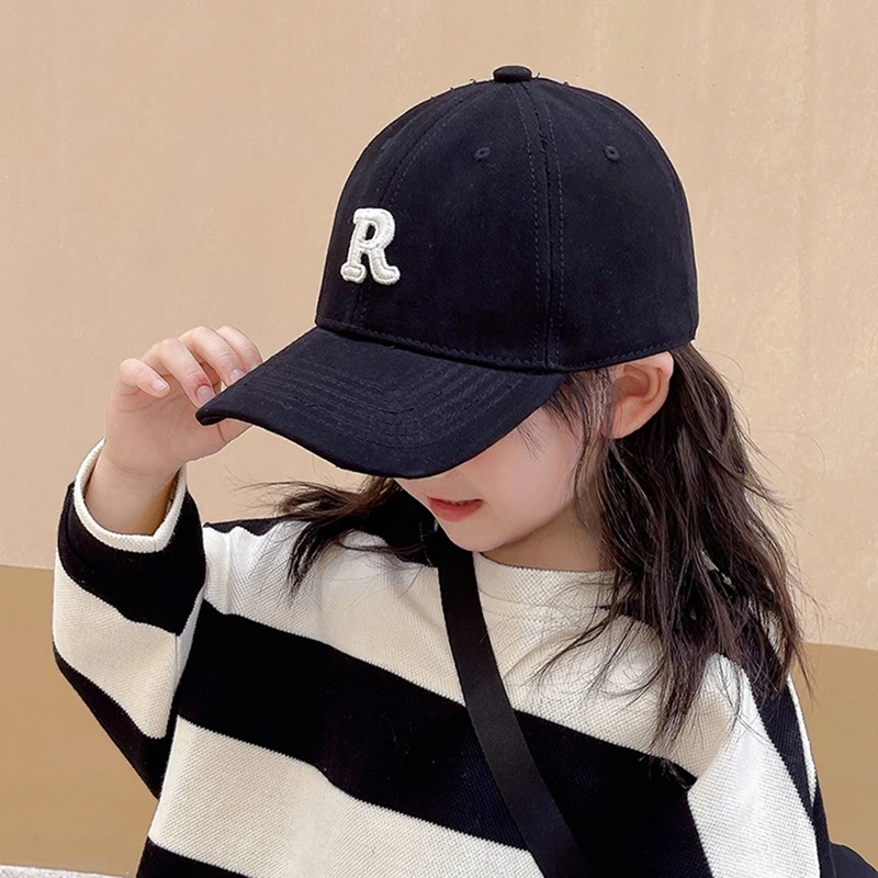 kids Baseball Hat Silid Cotton R Letter Embroidered Baseball Caps toddler Casual Unisex Fashion Outing Sun Hats