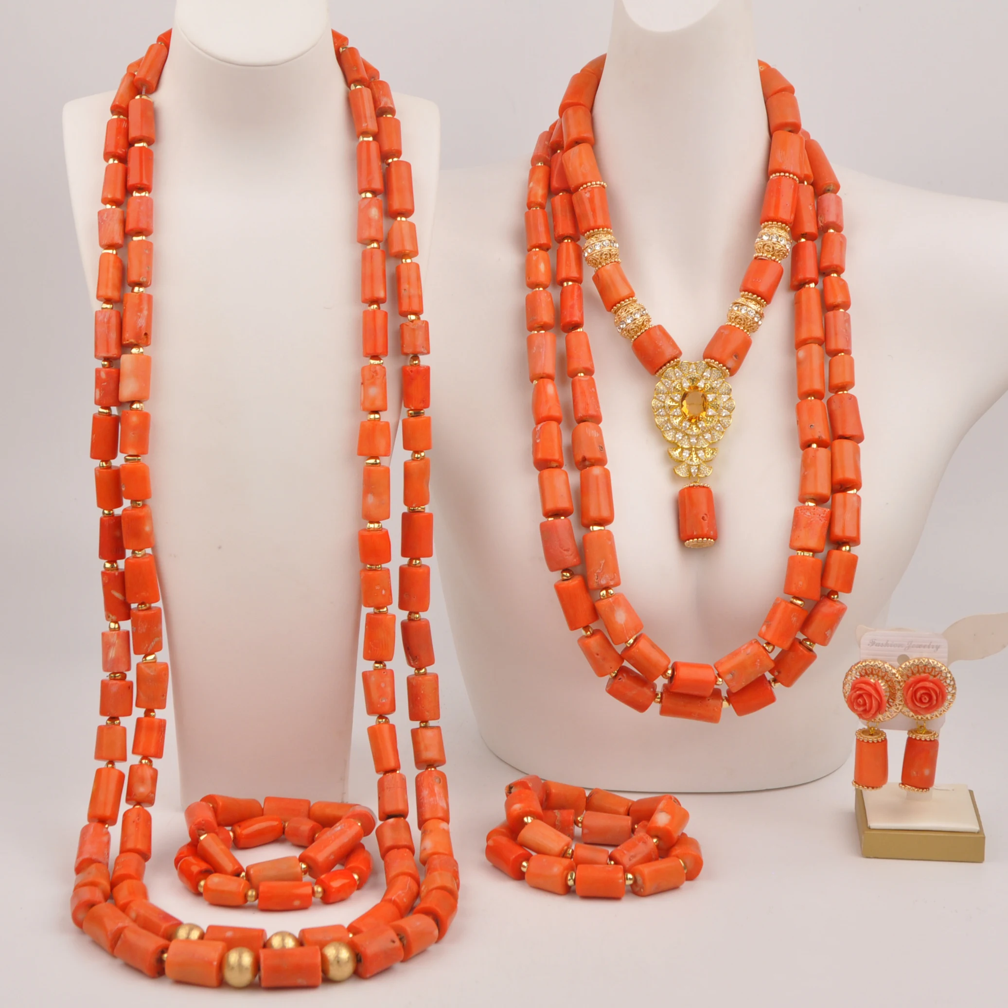 

Fashion African Wedding Original Coral Necklace Jewelry Set for Couple