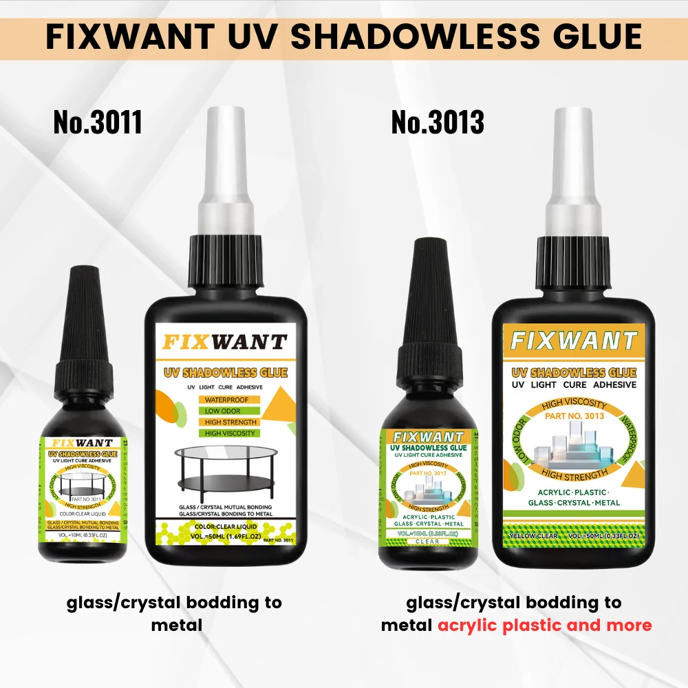 FIXWANT UV Shadowless Glue Fast Drying Glass Crystal Mutual Bonding To Metal Acrylic Plastic and More Adhesive without Trace