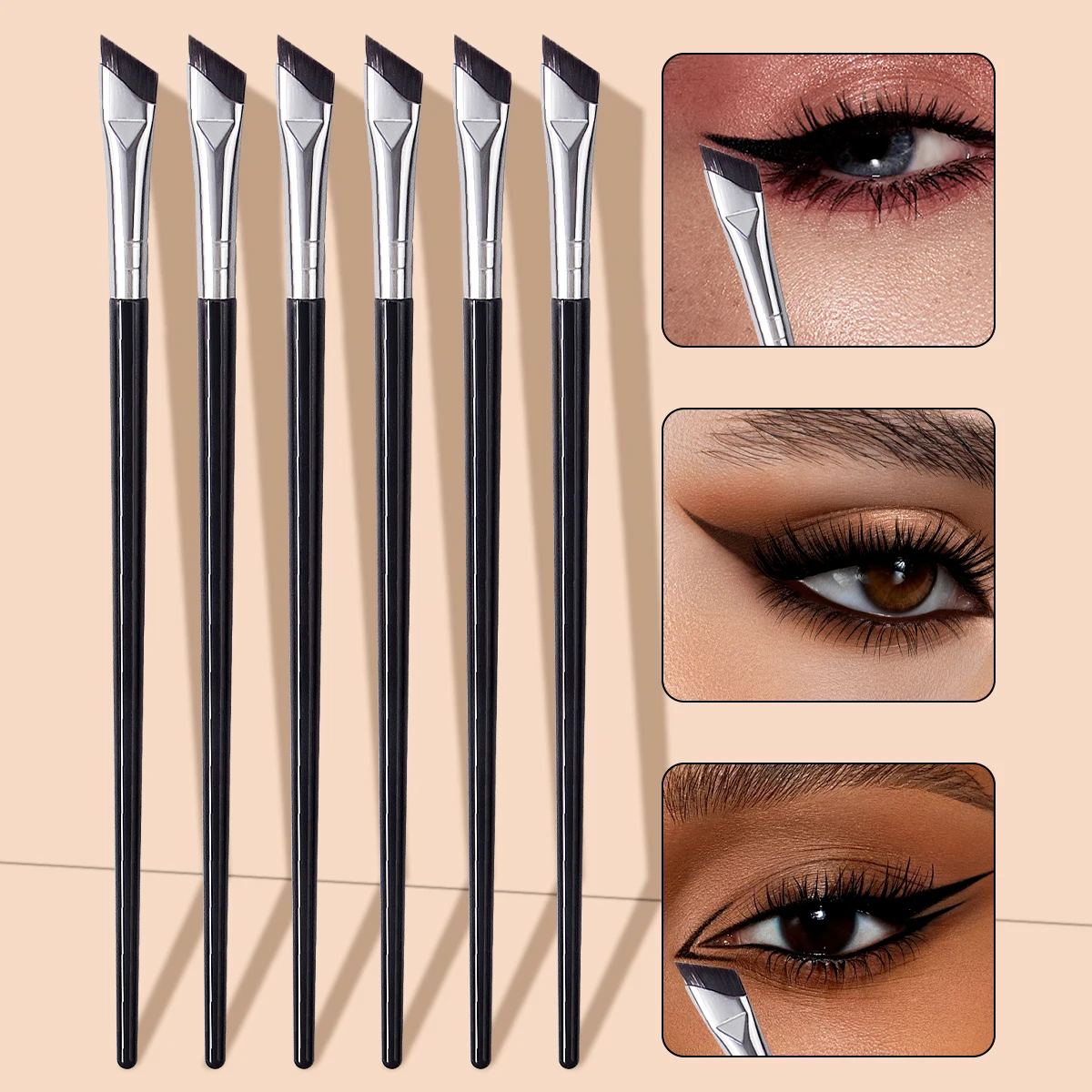 مجموعة فرش تحديد العيون بزاوية مكونة من 6 قطع، فرشاة دقيقة لتفاصيل مكياج العيون وفرشاة للحواجب، أداة احترافية لمكياج العيون