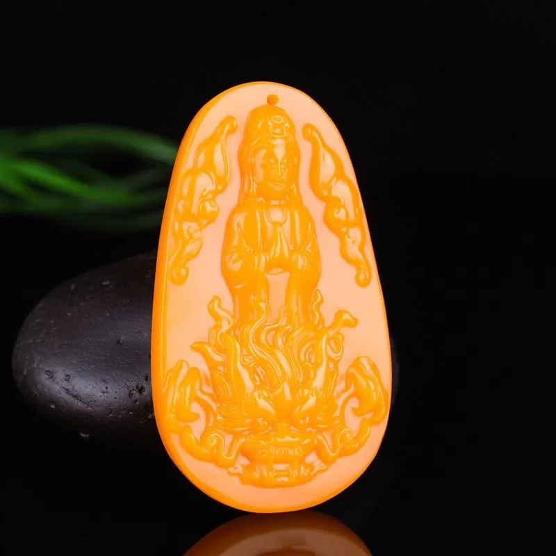 

Xinjiang natural Huanglong jade outer Mongolian material Chenglong Guanyin jade pendant men's model