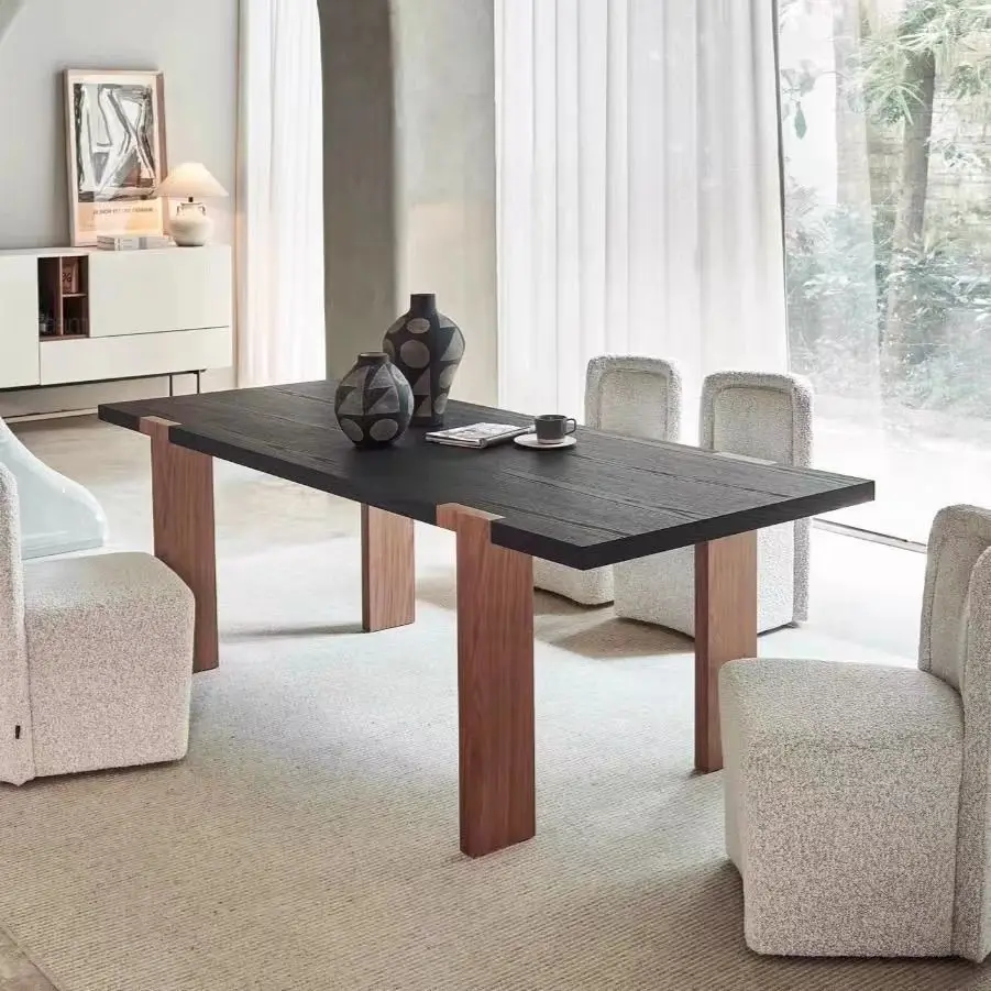 Nordic light luxury solid wood dining table medieval designer simple wabi wind desk long table negotiation workbench desk