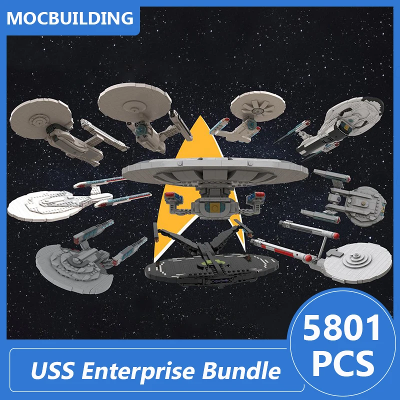 USS Enterprise Bundle Display Model Moc Building Blocks Diy Assemble Bricks Space Educational Creative Xmas Toys Gifts 5801PCS