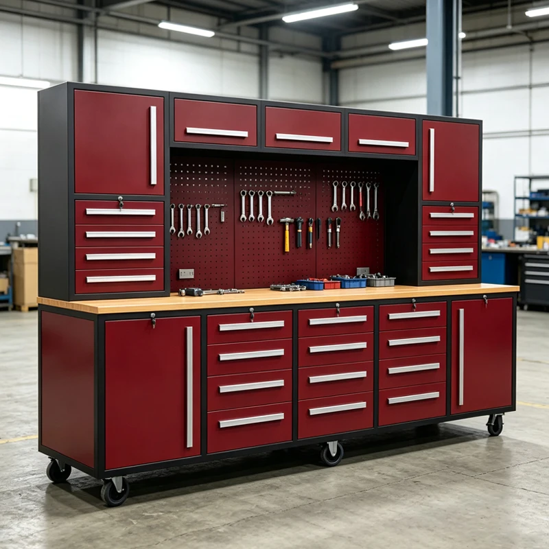 a forModular Heavy Duty Steel Tool Chest Workbench 8 Drawers Pegboard Keyed Locking System 1000kg Load Capacity Garage Workshop