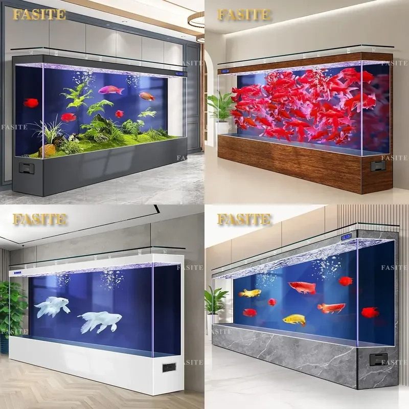 For Rectangular Glass Fish Tank Living Room Household Floor Aquarium with Back Filter Circulation System Ecological Wall