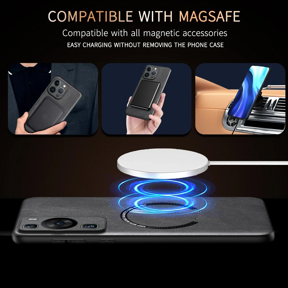 For Huawei P60 Classic Leather Wireless Charging For Magsafe Magnetic Case For Huawei P60 Pro P60Pro Soft Back Cover