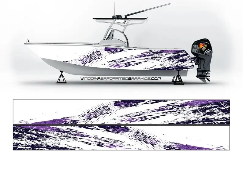 Sparkling Purple Abstract Lines Graphic Boat Vinyl Wrap Decal Fishing Bass Pontoon Sportsman Tenders Console Bowriders Deck Boat