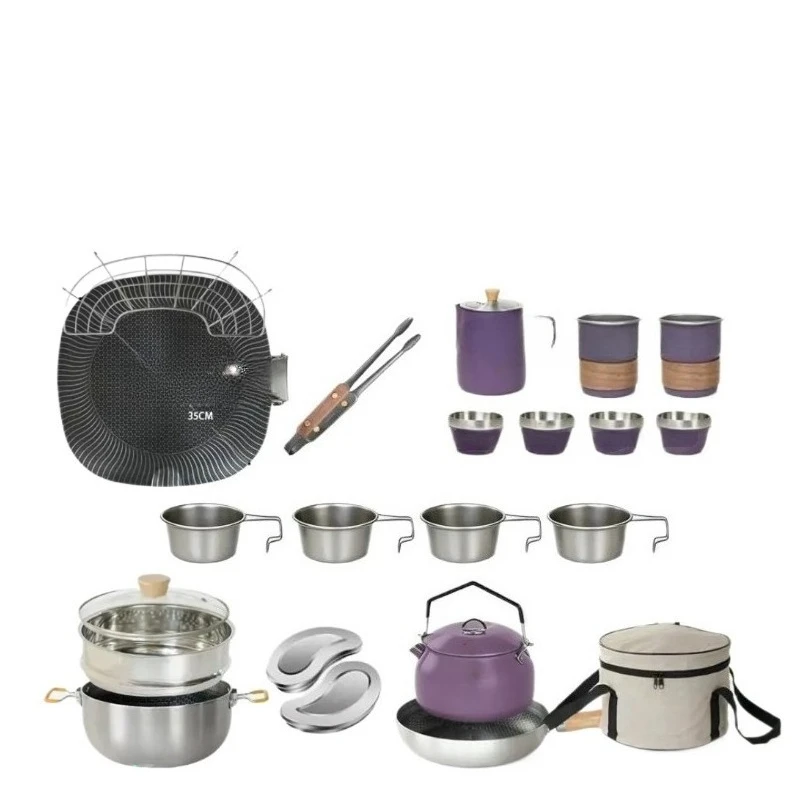 Four-piece pot (primary color pot) + crescent moon bowl + fourth baking pan + barbecue clip