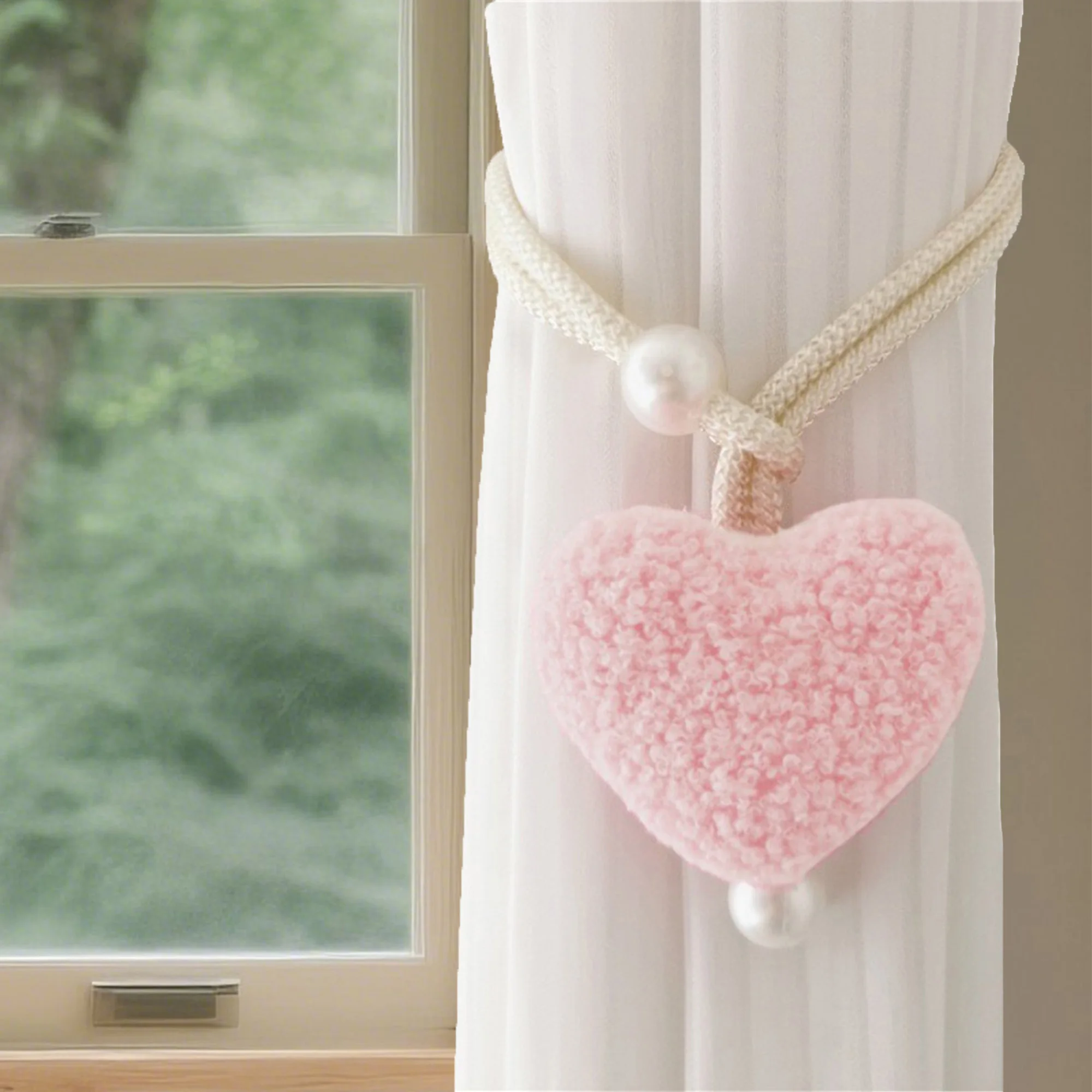 Zestaw 2 ozdobnych, polarowych wiązań do zasłon w kształcie serca, dekoracyjne uchwyty na sznurki do zasłon, akcesoria do dekoracji okien w domu.