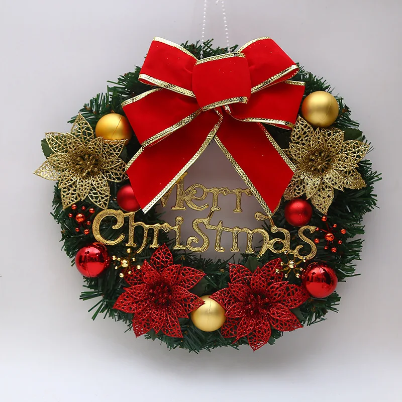 Front door Christmas wreath,  winter home decoration wreath  and window wall 