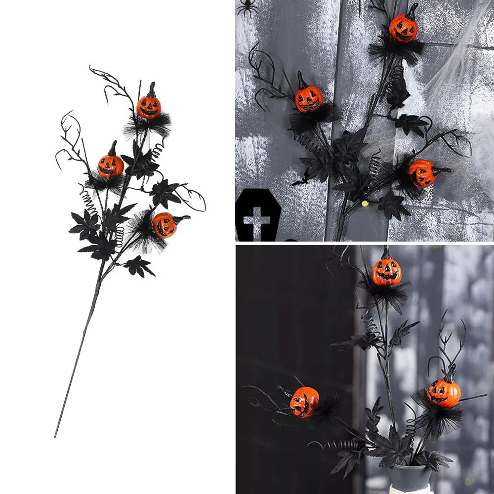 

1Pc Halloween Decorations Pumpkin Maple Leaf Floral Stems Halloween Branches for Home Indoor Party Vase Arrangement Decoration