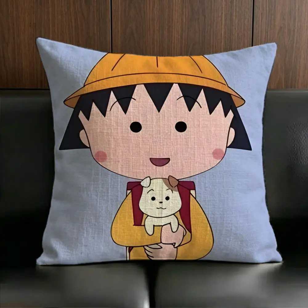 ANIME C-Chibi Maruko chan Cushion Cover Anti-dustmite Pillowcase Invisible zipper silky short plush Sofa cushion cover