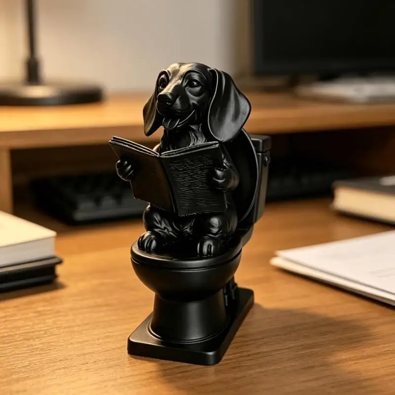 Creative Dachshund Toilet Reading Statue 3D Printed Funny Dog Figurine Cute Desktop Ornament for Bathroom Home Decor Novelty Gi