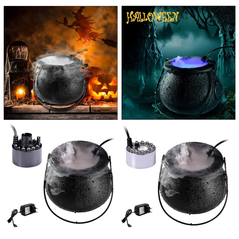 Halloween Smoke Machine LED Humidifier Fog Mist Maker Color Changing Witch Pot Party Decoration Prop EU Plug