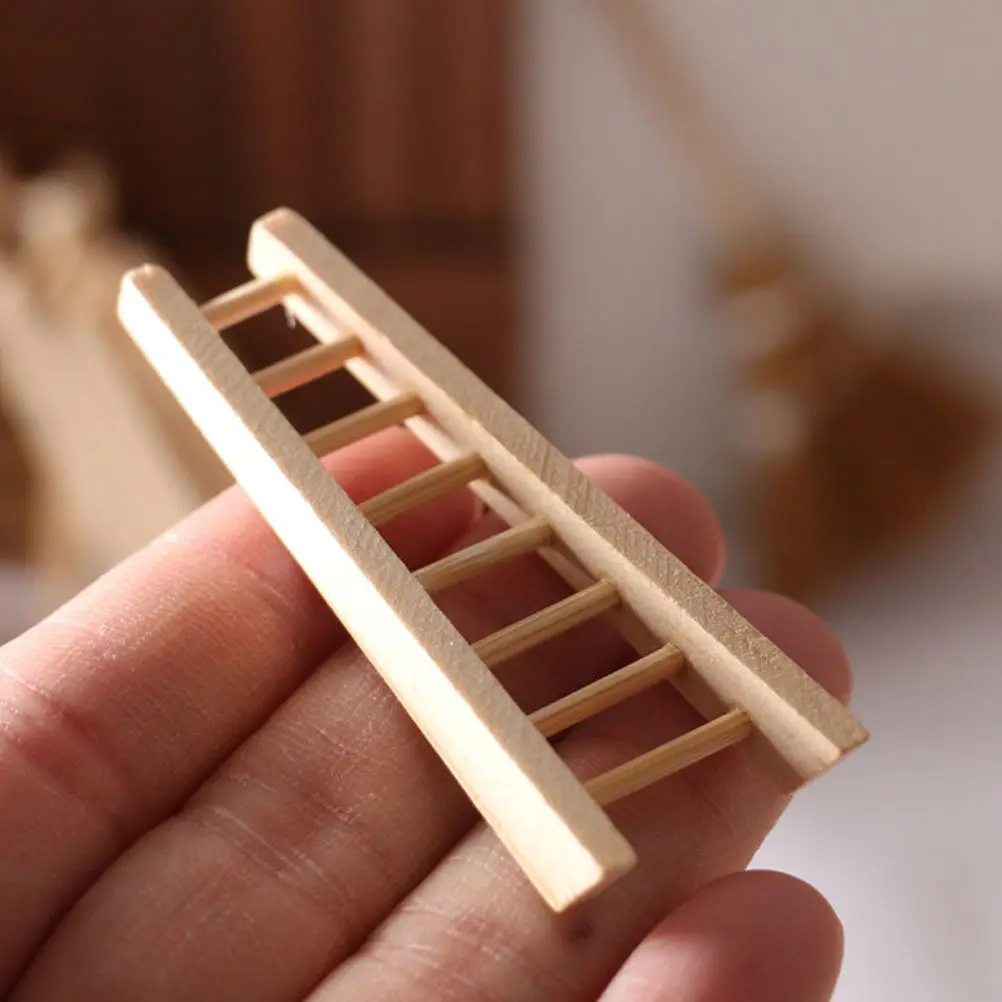 

2Pcs Wooden Mini Stairs Ladder for Dollhouse Decoration Natural Wood Craft Small House Prop Realistic Furniture Detail