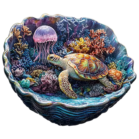 Wooden Puzzle for Adults -Shell sea turtle Puzzle, Unique Shape Wooden Jigsaw Puzzles, Modern Art Home Decor, Good Gift Idea