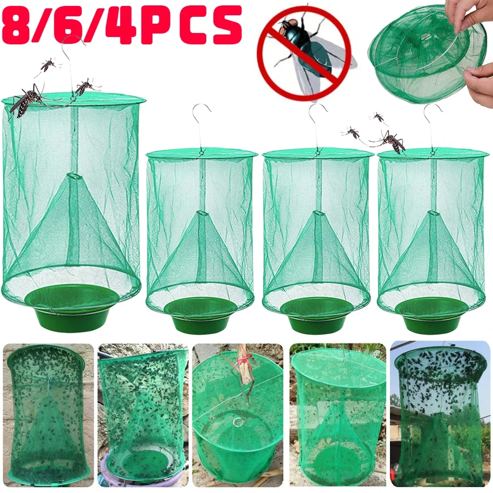 1/4/6/8pcs Hanging Fly Trap Net Fly Catcher Cage Mosquito Killer Fly Catch Pest Control Trap Flies Flycatcher for Outdoor Garden