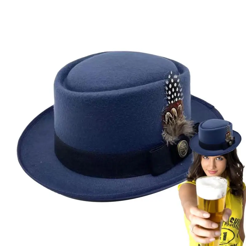 Black Bowler Hat German Hat Oktoberfest Outfits Women Oktoberfest Costume Accessories With Feathers Emblems For Oktoberfest Folk