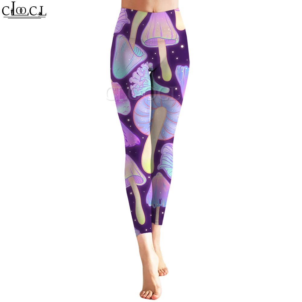 CLOOCL Lila Damen-Leggings, Fantasy-Pilz-Muster, 3D-gedruckte Hose, hohe Taille, Stretch, Fitness-Leggings, Übungsformung