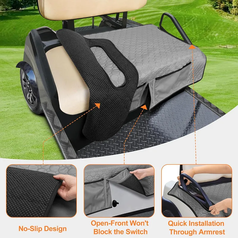 Golf Cart Seat Cover, Universal Golf Cart Seat Towel Blanket, with 4 Front Flap Pocket Pantss and Anti-Slip Bottom, Suitable for Ezgo, Yamaha, Golf Cart, Etc. 2 Person Seats Golf Cart