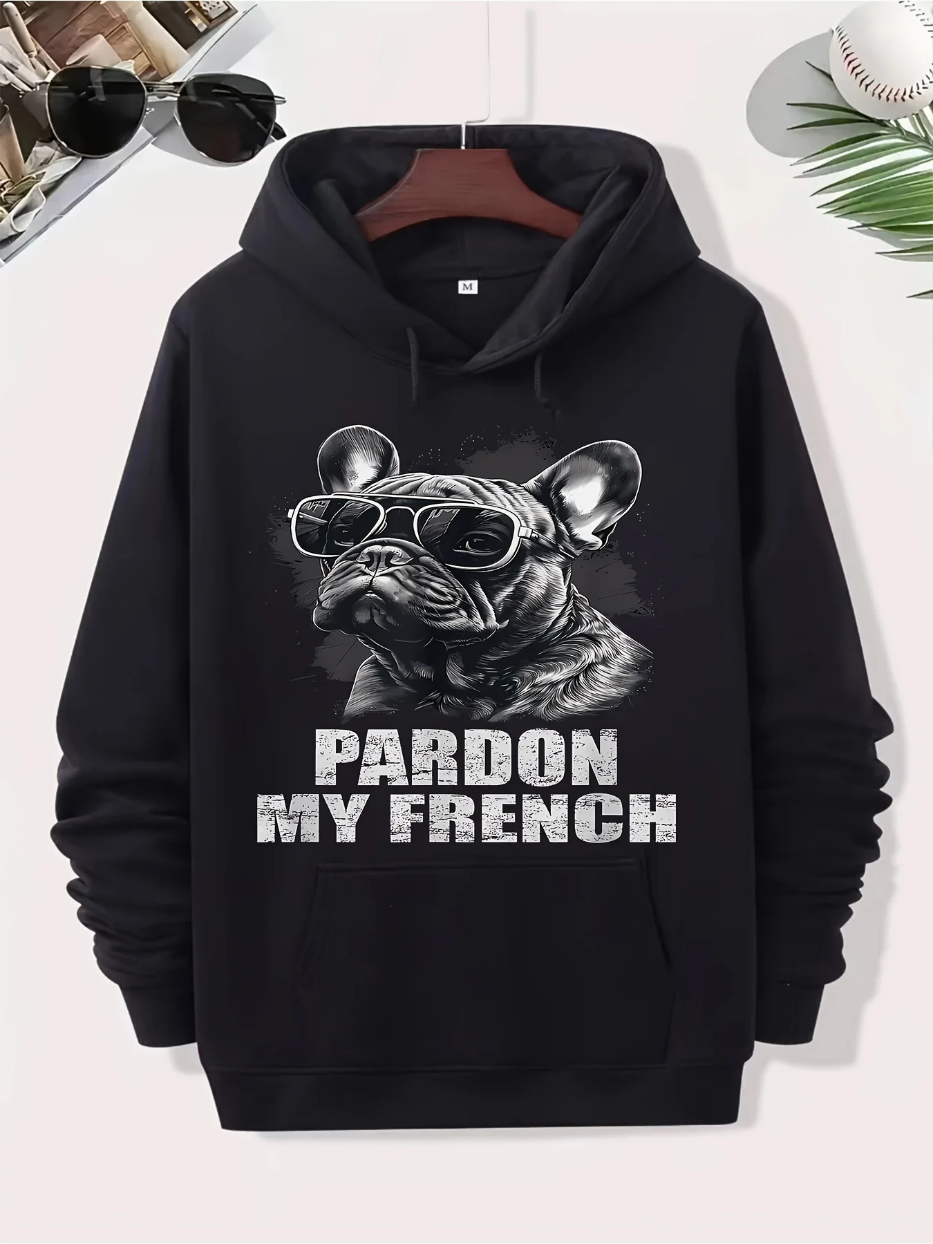 Funny French Bulldog Graphic Hoodie - Pardon My French Saying - Soft Breathable Cotton Tee for Dog Lovers Classic Black Pullover with Kangaroo Pocket, Cotton Blend, Perfect for Game Day & Casual Attirefor Men and Women, Hoodie, Urban Fashion, Edgy