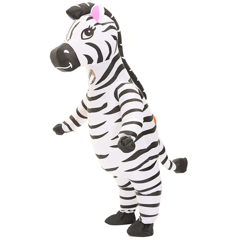 Trajes infláveis de animais fofos para adultos, cosplay de zebra em pé, fantasias interessantes de zebra, fantasias de mascote extravagantes de Halloween Purim