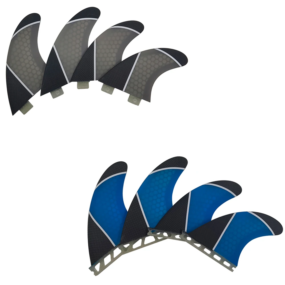 PM-M size Quad Fin UPSURF Surfboard Fin Double Tabs/Single Tabs Surfing Fins Fiberglass Honeycomb with Carbon Fins For Surfing