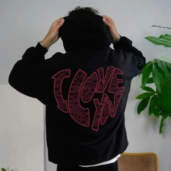 

2025 Autumn and Winter Unisex 100% Cotton I Love You Made of Lipprint Print Valentine's Day Hoodie